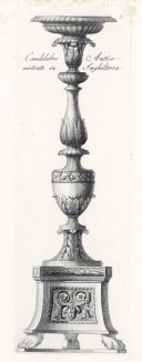 Канделябр античного периода, ныне находящийся в Англии (лист 45 из Manuale di vari ornamenti contenete la serie del candelabri antichi. Рим. 1790 год)