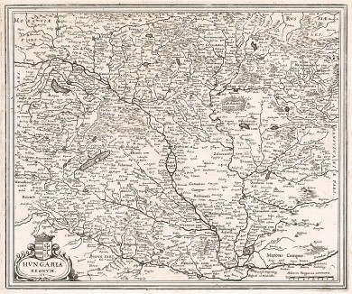 Королевство Венгрия. Hungaria regnum. Карту составил Маттеус Мериан. Франкфурт-на-Майне, 1695