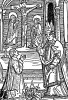 Святой Вольфганг обращает еретика. Из "Жития Святого Вольфганга" (Das Leben S. Wolfgangs) неизвестного немецкого мастера. Издал Johann Weyssenburger, Ландсхут, 1515