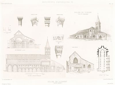 Церковь Сен-Этьен де Виньоре в Верхней Марне (XI и XV века). Archives de la Commission des monuments historiques, т.3, Париж, 1898-1903. 