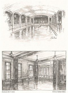 Интерьер бассейна и банкетного зала. Репродукция карандашного эскиза Джона Ф. Джексона. 