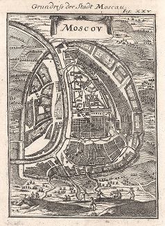 План города Москвы. Grundriss der Stadt Moscau. Лист XXV из немецкого издания Description de l'univers Алена Малле, 1719. 