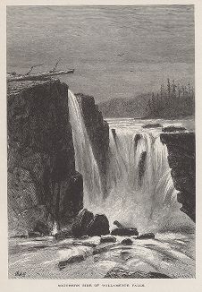 Южная часть водопадов на реке Вилэмит-ривер, Северная Калифорния. Лист из издания "Picturesque America", т.I, Нью-Йорк, 1872.