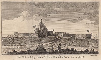 Вид на британский форт на острове Айкс, построенный во времена франко-индейской войны (1755-1763), бывшей в Северной Америке продолжением Семилетней войны в Европе.