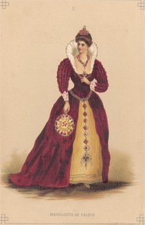 Маскарадный костюм "Маргарита де Валуа". Лист из издания "Fancy Dresses Described; Or, What to Wear at Fancy Balls", Лондон, 1887 год