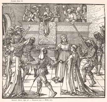Танец с факелами на маскараде в Аугсбурге. Гравюра Дюрера из Freydal. Des Kaisers Maximilian I. Turniere und Mummereien (Репринт 1882 года. Вена)