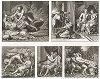 Пять картонов Джулио Романо с изображением Юпитера и его возлюбленных. Лист из знаменитого издания Galérie du Palais Royal..., Париж, 1786