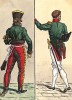 1812 г. Офицеры 7-го гусарского полка французской армии в полевой (слева) и парадной форме. Коллекция Роберта фон Арнольди. Германия, 1911-29