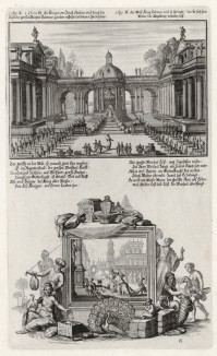 1. Соломон встречает царицу Савскую 2. Соломон и царица Савская у жертвенника (из Biblisches Engel- und Kunstwerk -- шедевра германского барокко. Гравировал неподражаемый Иоганн Ульрих Краусс в Аугсбурге в 1700 году)