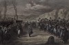 Сто дней Наполеона. Март 1815 г. Солдаты, посланные остановить продвижение Наполеона к Греноблю, восторженно приветствуют императора и переходят на его сторону. Гравюра на стали по рисунку Ипполита Белланжа. Париж, 1837