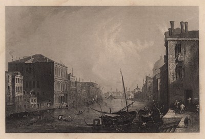 Вид на большой канал в Венеции. Гравюра с картины Каналетто. Картинные галереи Европы, т.3. Санкт-Петербург, 1864