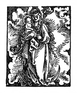 Богоматерь с младенцем. Ганс Бальдунг Грин. Иллюстрация к Hortulus Animae. Издал Martin Flach. Страсбург, 1512