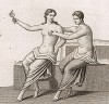 Эротическая сцена. Фреска из Геракуланума. Девушка держит в руке поднятый вверх лист оливы (символ сексуального наслаждения), демонстрируя своему возлюбленному готовность расстаться с девственностью.