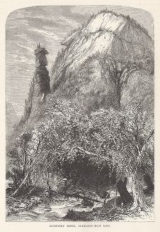 Скала Каминная труба и ущелье Хикори-Нат, штат Северная Каролина. Лист из издания "Picturesque America", т.I, Нью-Йорк, 1872.