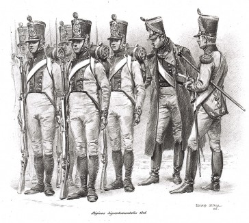 Французская линейная пехота в 1816 году (из Types et uniformes. L'armée françáise par Éduard Detaille. Париж. 1889 год)