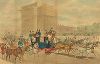 Оживлённое движение экипажей возле Гайд-парка. Лист из серии "Scenes on the Road, or a Trip to Epsom and Back" Джеймса Полларда, 1838