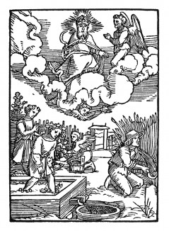 Откровение Иоанна Богослова. Сбор урожая. Бартель Бехам для Martin Luther / Neues Testament. Издал Hans Herrgott, Нюрнберг, 1524
