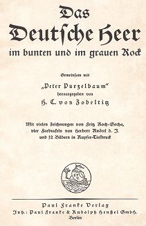 Титульный лист известной работы Das Deutsche Heer im bunten und im grauen Rock. Берлин, 1935