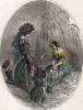 Взгрустнувие Календула и Скабиоза с детками. Les Fleurs Animées par J.-J Grandville. Париж, 1847