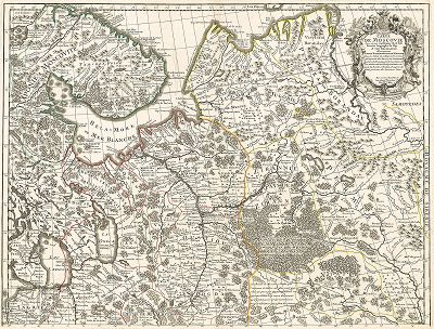 Карта Московии, составленная Гийомом Делилем по заказу сподвижника Петра I  А. А. Матвеева в 1706 году. 