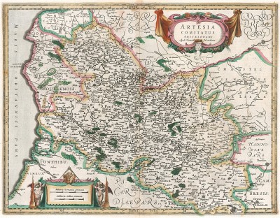 Карта графства Артуа. Artesia comitatus. Составил Хенрикус Хондиус. Амстердам, 1633