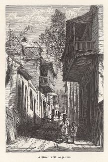 Улица в Сент-Аугустине, штат Флорида. Лист из издания "Picturesque America", т.I, Нью-Йорк, 1872.
