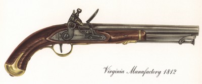 Однозарядный пистолет США Virginia Manufactory 1812 г. Лист 33 из "A Pictorial History of U.S. Single Shot Martial Pistols", Нью-Йорк, 1957 год