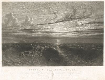Закат на море после шторма. Лист из серии "Королевская галерея британского искусства", издававшейся в Лондоне с 1838 по 1849 год.