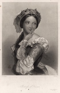 Принцесса Франции, героиня пьесы Уильяма Шекспира "Бесплодные усилия любви". The Heroines of Shakspeare. Лондон, 1850-е гг.