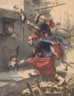Французские зуавы ловят кошек на обед. Париж, 1850-е гг.