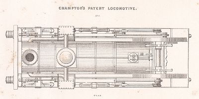 Запатентованный локомотив английского инженера Томаса Рассела Крамптона, вид сверху. 