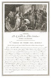 Царица Томирис перед головой Кира авторства Питера Пауля Рубенса. Лист из знаменитого издания Galérie du Palais Royal..., Париж, 1808
