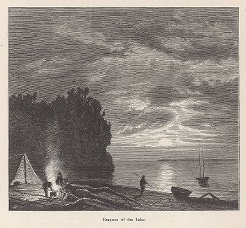 Вид озера Верхнее в предзакатных сумерках. Лист из издания "Picturesque America", т.I, Нью-Йорк, 1872.