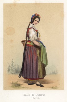 Крестьянка из кантона Люцерн в праздничном наряде. Сoutumes suisses dessinés d'aprés nature, par J.Suter. Париж, 1840