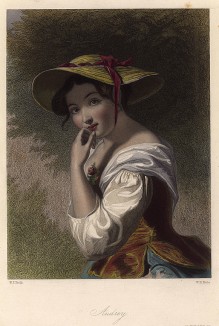 Одри, героиня пьесы Уильяма Шекспира «Как вам это понравится». The Heroines of Shakspeare. Лондон, 1848