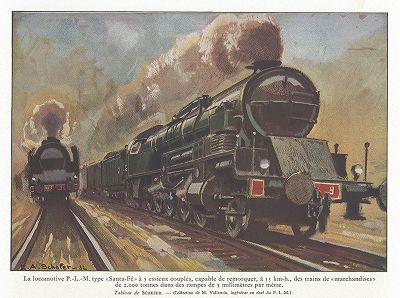 Паровой локомотив типа "Santa-Fe". Les chemins de fer, Париж, 1935
