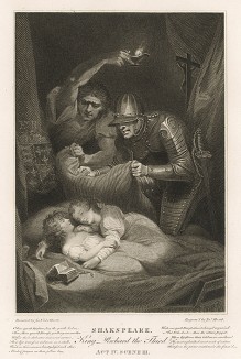 Иллюстрация к исторической пьесе Шекспира "Ричард III", акт IV,  сцена III: Убийство юных принцев. Graphic Illustrations of the Dramatic works of Shakspeare, Лондон, 1803.