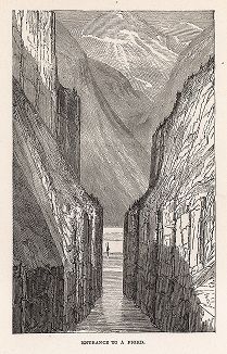 Вход во фьорд. Норвегия. Гравюра из серии  "Half Hours In The Far North", Лондон, 1897 год