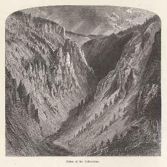 Каньон реки Йеллоустон-ривер. Лист из издания "Picturesque America", т.I, Нью-Йорк, 1872.