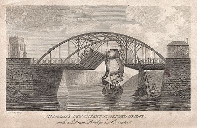 Мост, построенный по проекту американского инженера Джеймса Джордана, получившего на эту разновидность разводного моста патент в 1796 году. 