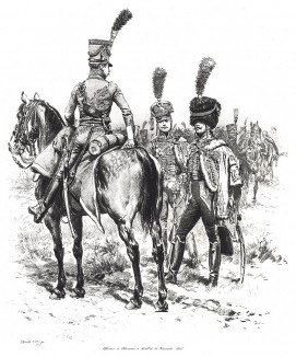 Офицеры французских конных егерей и гусар в 1805 году (из Types et uniformes. L'armée françáise par Éduard Detaille. Париж. 1889 год)