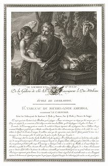 Жертвоприношение Исаака, приписываемое кисти Караваджо. Лист из знаменитого издания Galérie du Palais Royal..., Париж, 1786