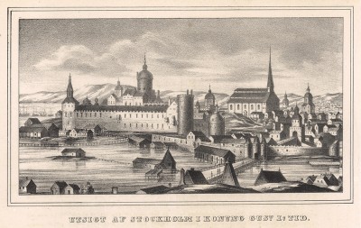 Вид на дворец короля Густава I, Стокгольм. Stockholm forr och NU. Стокгольм, 1837