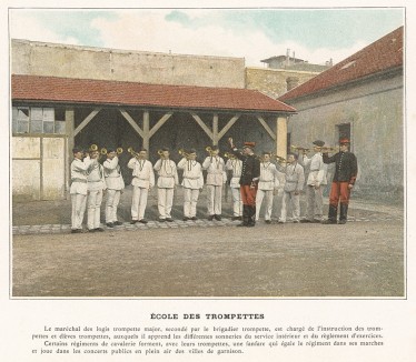 Тренировка горнистов французской кавалерии. L'Album militaire. Livraison №3. Cavalerie. Serviсe interieur. Париж, 1890