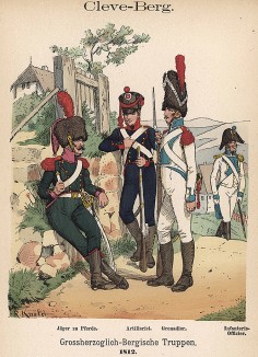 Униформа пехотных частей Великого герцогства Клеве-Берг в 1812 г. Uniformenkunde Рихарда Кнотеля, л.44. Ратенау (Германия), 1890