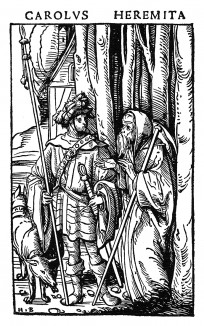 Принц и отшельник. Из Johann Pincianus / Carmina. Гравировал Ганс Бургкмайр, издал Ганс Отмар. Аугсбург, 1511. Репринт 1930 г.
