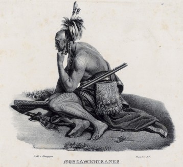 Североамериканский индеец (лист 31 второго тома работы профессора Шинца Naturgeschichte und Abbildungen der Menschen und Säugethiere..., вышедшей в Цюрихе в 1840 году)