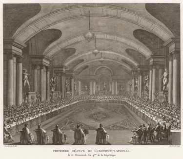 Первое заседание Национального Института. 4 апреля 1796 г. в Париже проходит первое заседание Национального Института наук и искусств, созданного в августе 1795 г. вместо упраздненной Конвентом в 1793 г. Академии наук. Париж, 1804