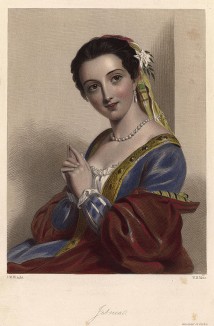 Джессика, героиня пьесы Уильяма Шекспира «Венецианский купец». The Heroines of Shakspeare. Лондон, 1848