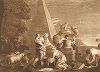 Иаков закапывает идолов Лавана. UГравюра Ричарда Ирлома с оригинала Себастьяна Бурдона из коллекции Роберта Уолпола. Лист из издания The Houghton Gallery, Лондон, 1778.